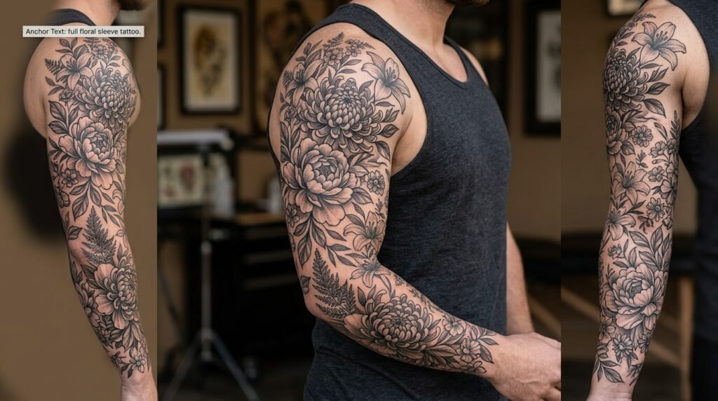 full floral sleeve tattoo
