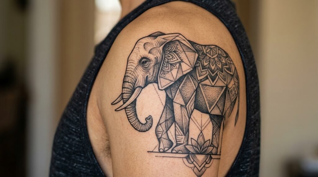 geometric elephant tattoo