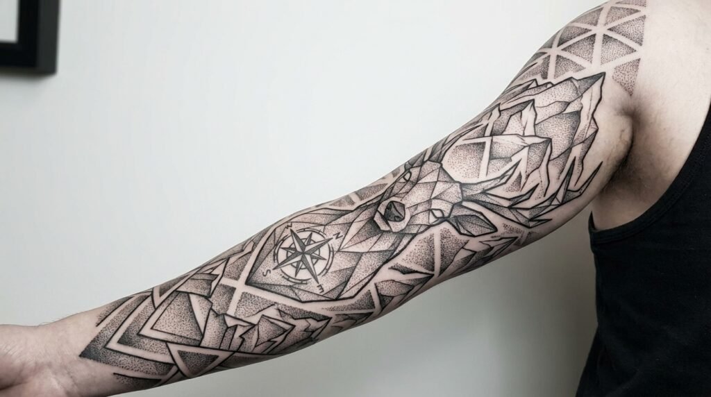 geometric wildlife sleeve tattoo
