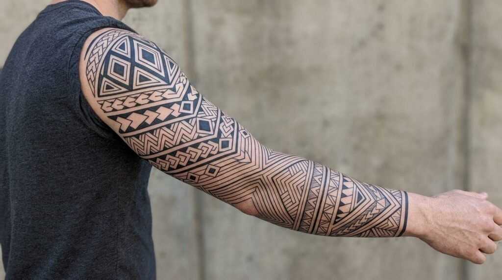 geometric tribal sleeve tattoo