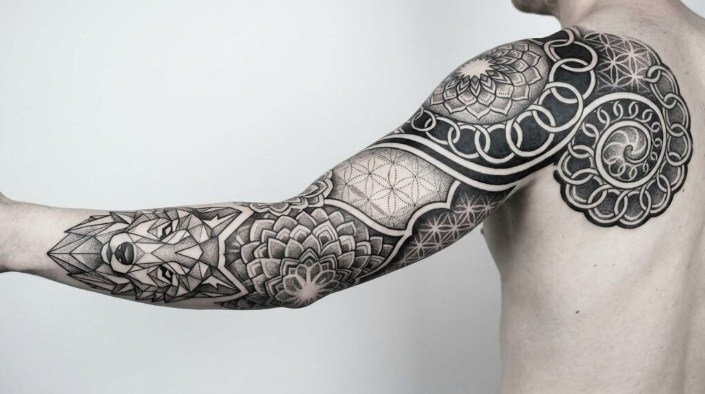 complete geometric wolf sleeve