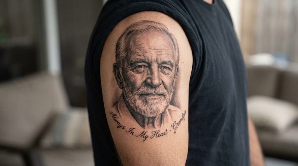 portrait sleeve remembrance tattoo
