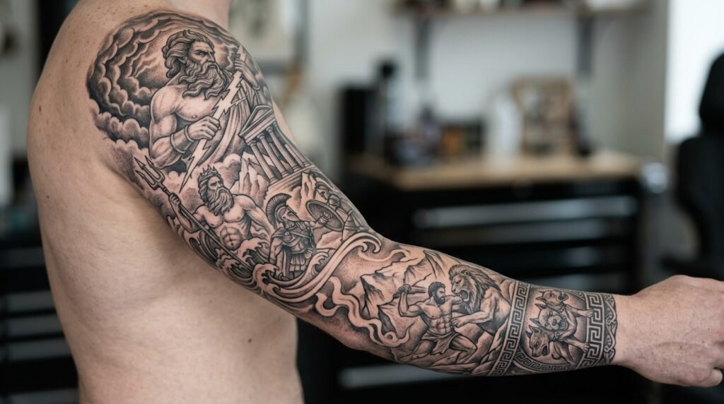 tattoo ideas for men greek mythology sleeve