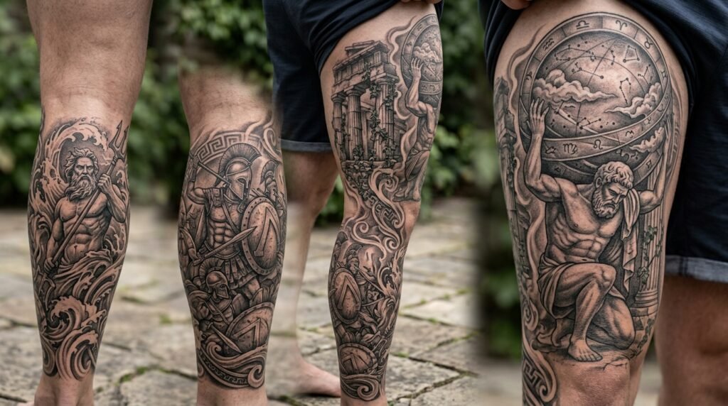 Greek Mythology Leg Tattoo