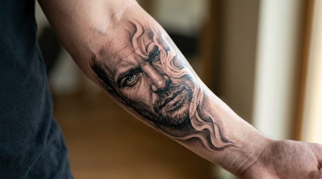 face portrait tattoo sleeve