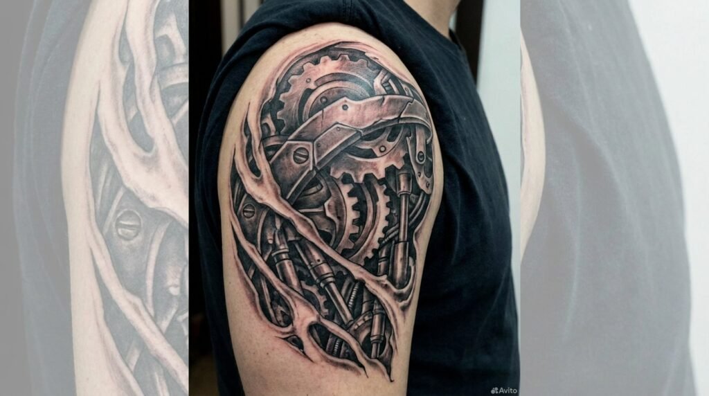 shoulder biomechanical armor tattoo