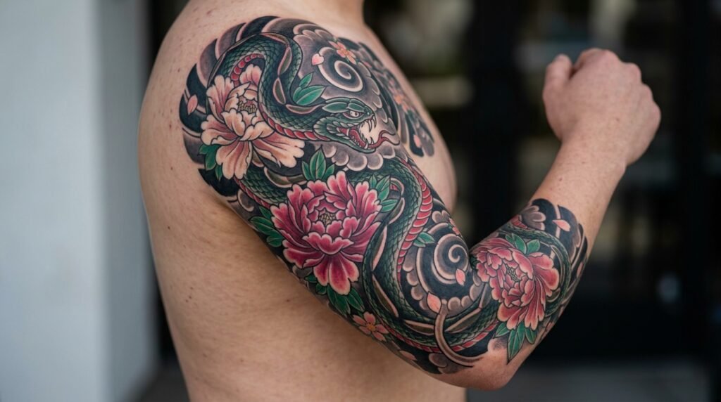 Snake Peony Tattoo