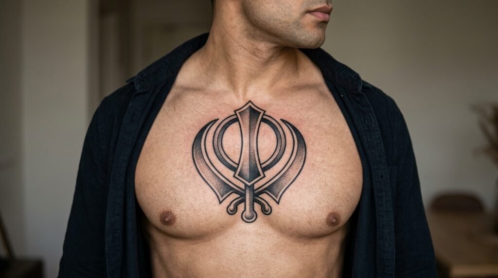 Khanda Chest Tattoo