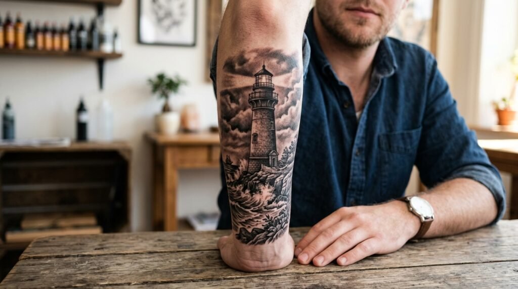  Lighthouse Forearm Tattoo