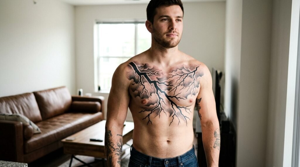 Lightning Chest Tattoo