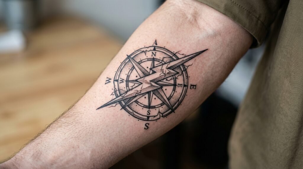 Compass Lightning Tattoo