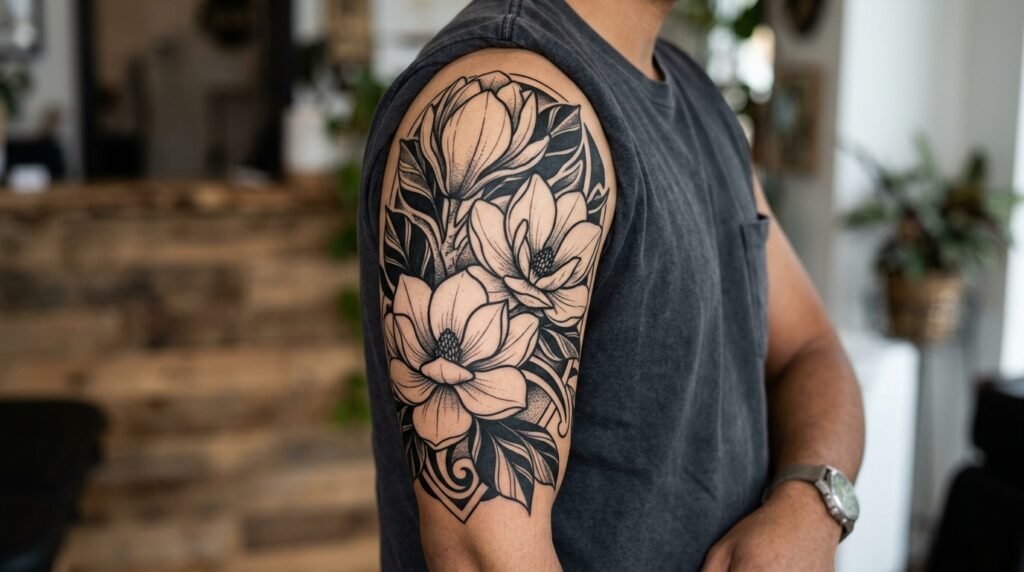 magnolia half sleeve tattoo