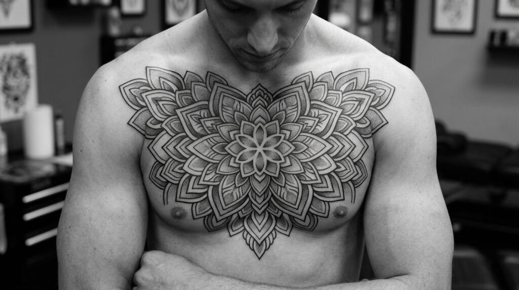 mandala chest tattoo