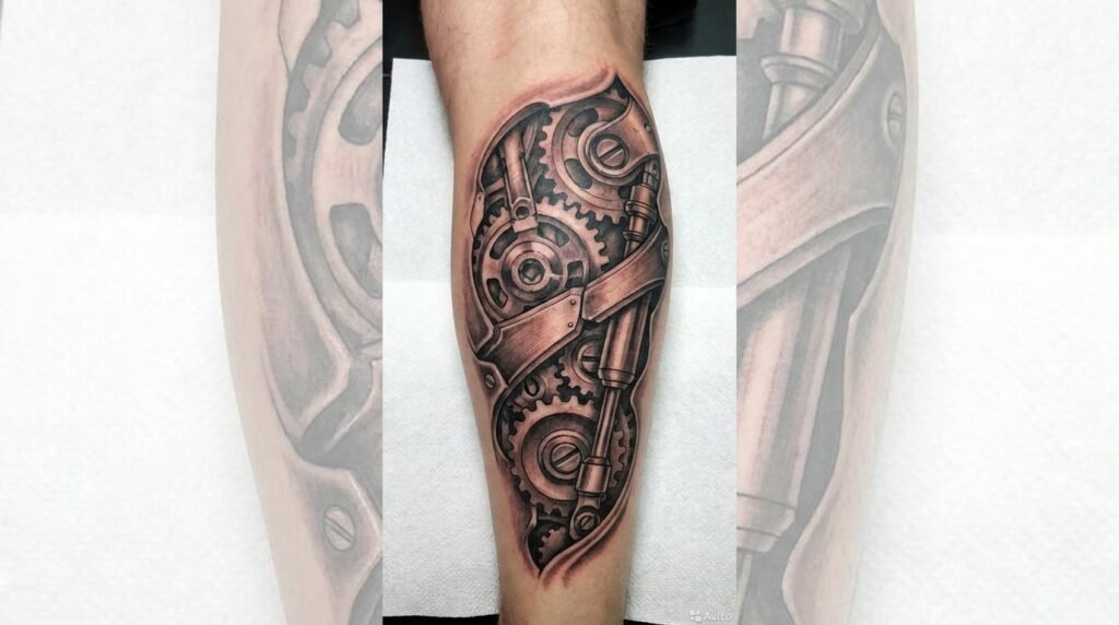 biomechanical calf tattoo