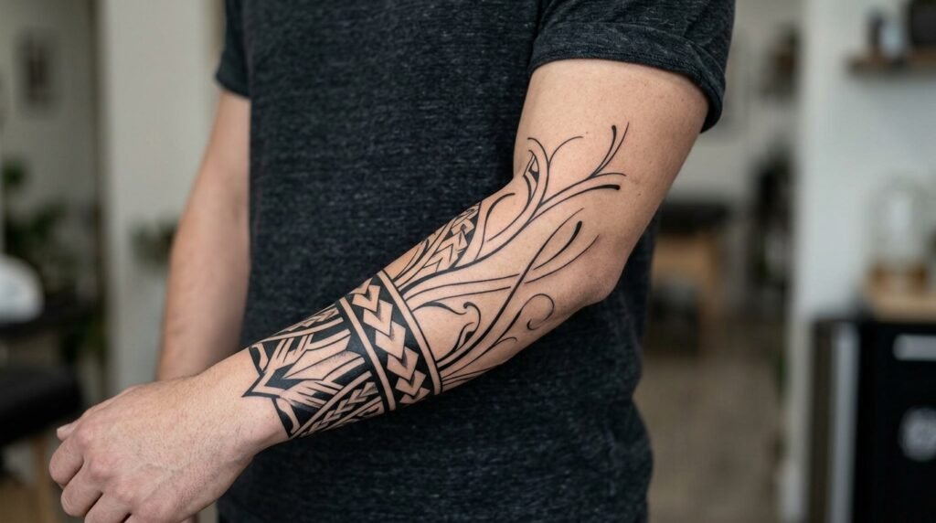 minimal tribal forearm tattoo