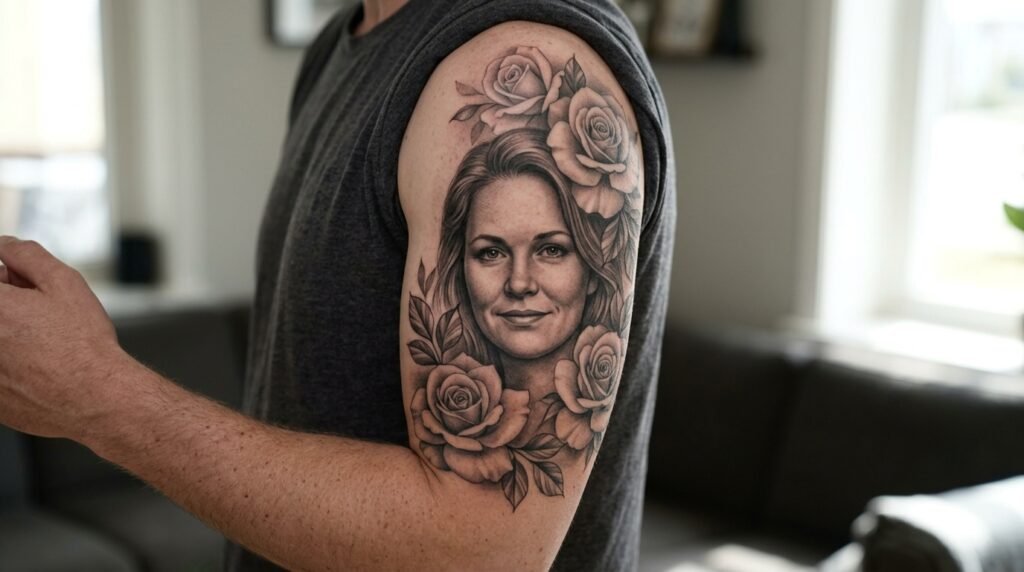 half sleeve portrait tattoo