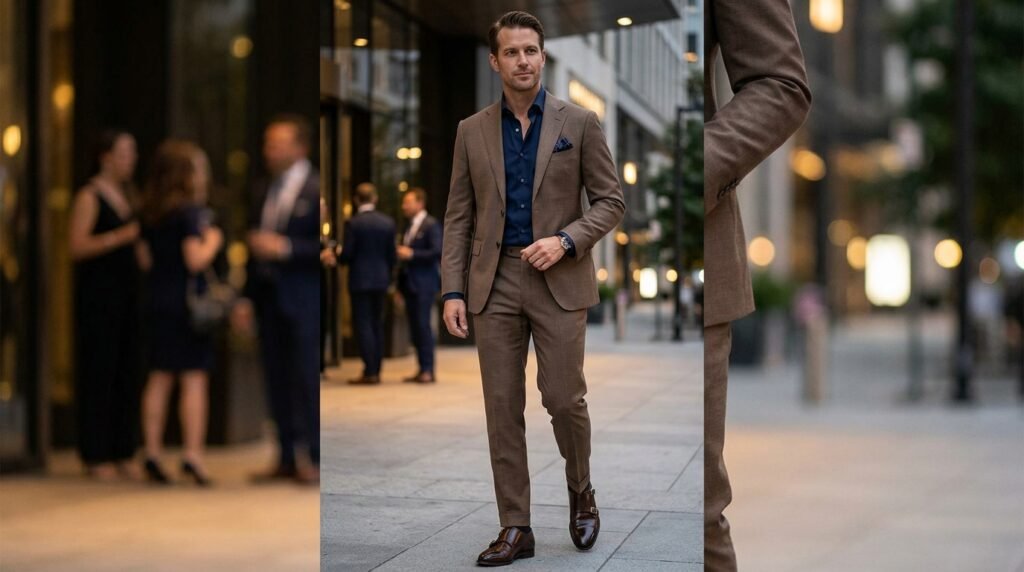 earth tone brown suit