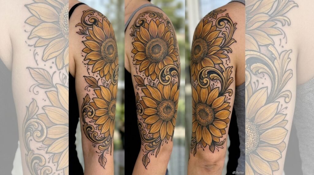 dotwork floral patchwork tattoo