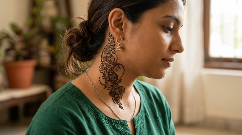 Neck Mehndi Tattoo