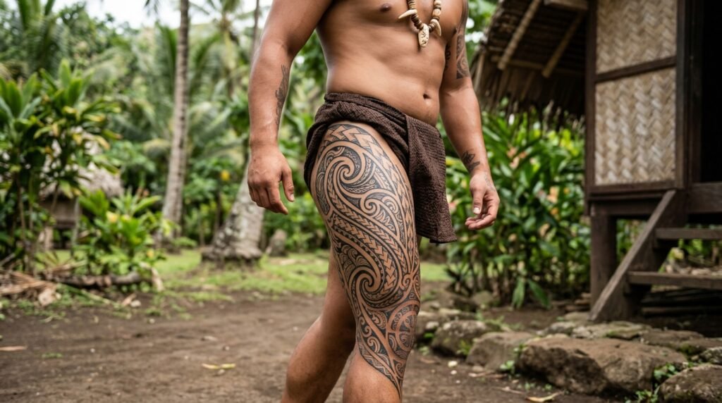 Polynesian Thigh Tattoo