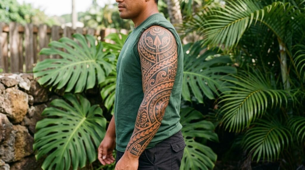 Polynesian Warrior Sleeve Tattoo