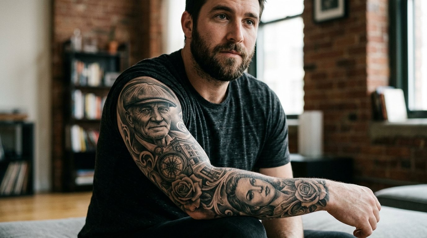 Portrait Sleeve Tattoo Men: 15 Realistic Sleeve Ideas