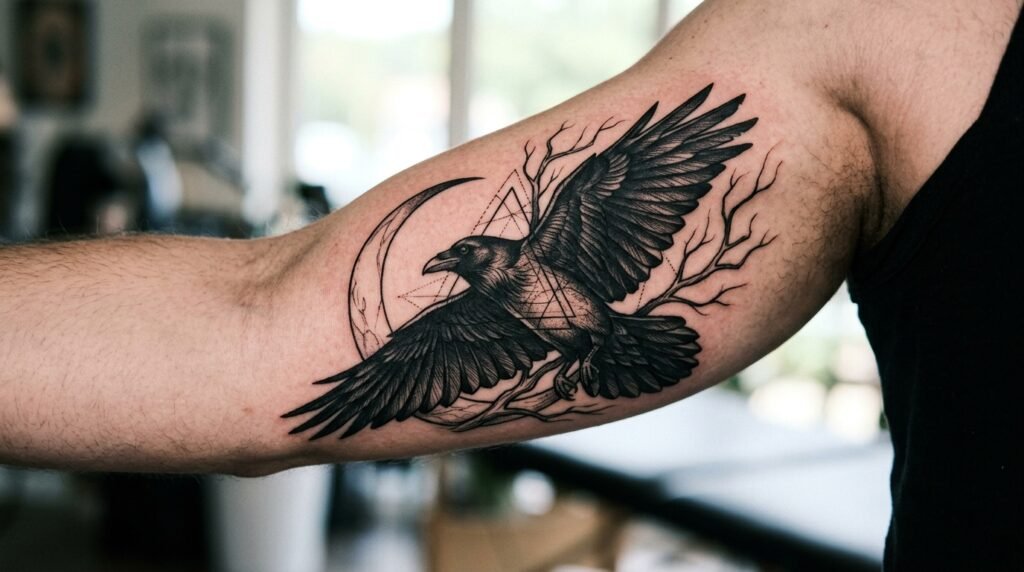 Raven Blackwork Tattoo