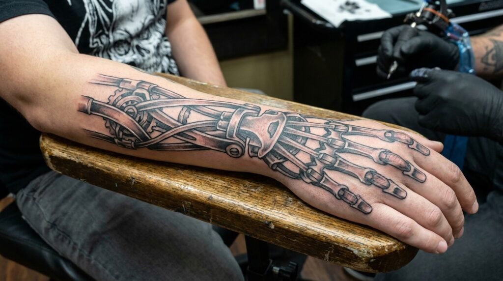 mechanical hand tattoo