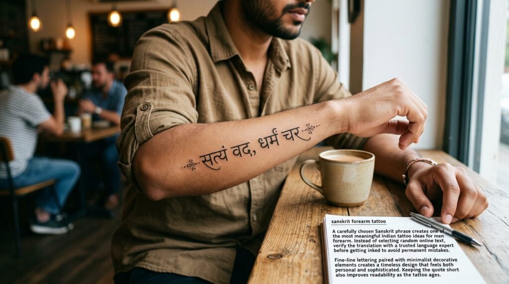 sanskrit forearm tattoo