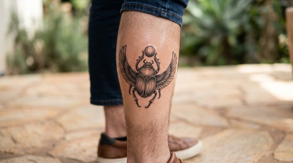 Scarab Leg Tattoo