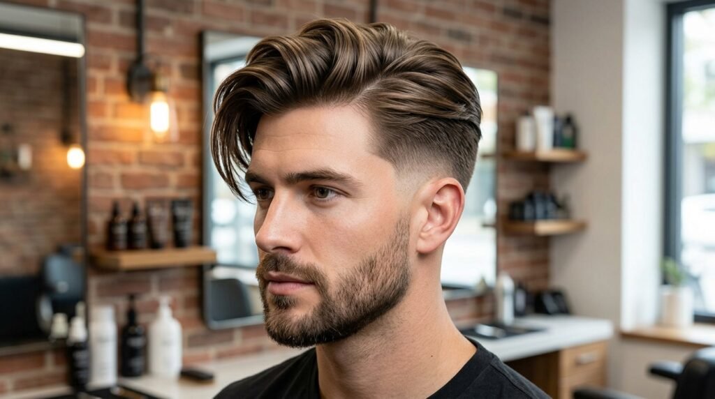 skin drop fade side swept hair