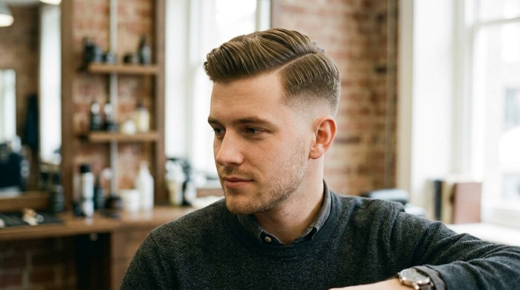 low skin fade side part