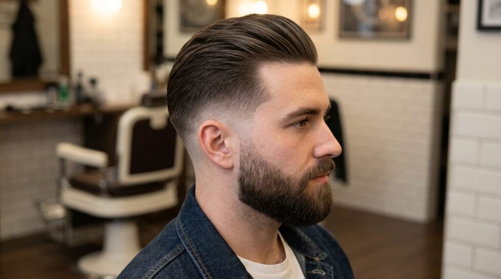 slick back drop fade beard blend