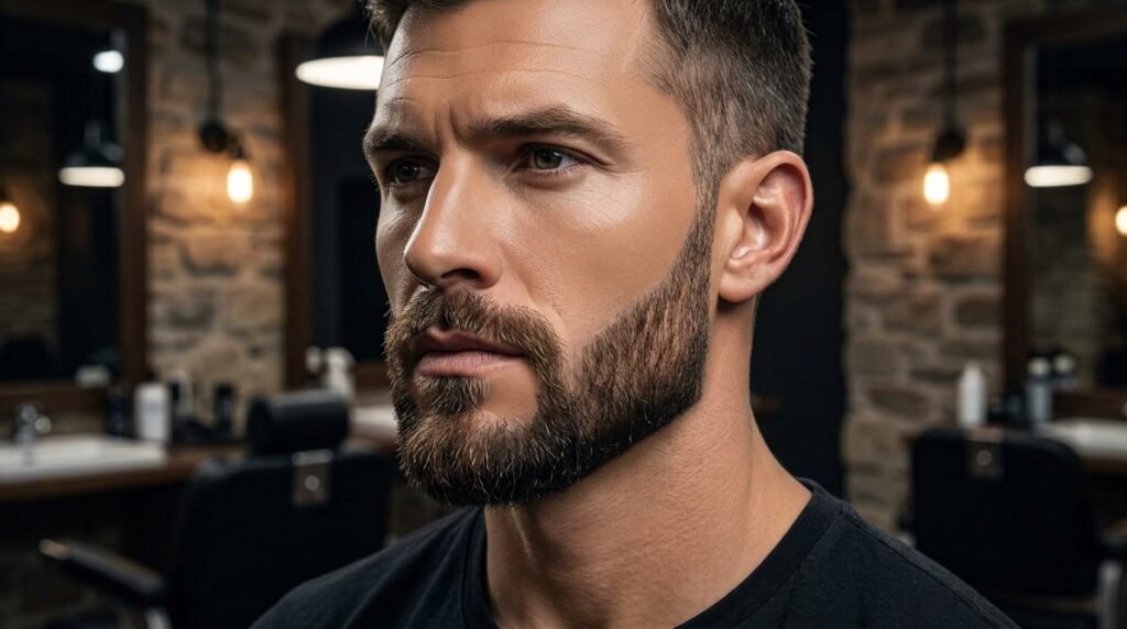 sculpted angular Spartan beard