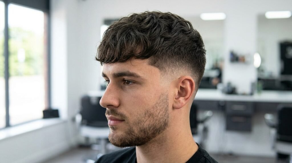 mid drop fade wavy fringe