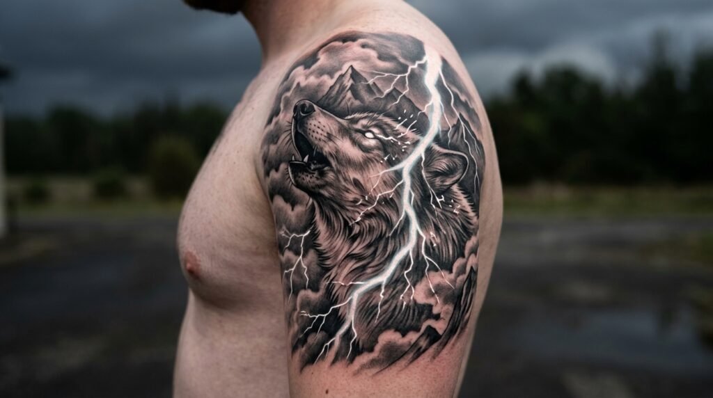 Wolf Lightning Tattoo