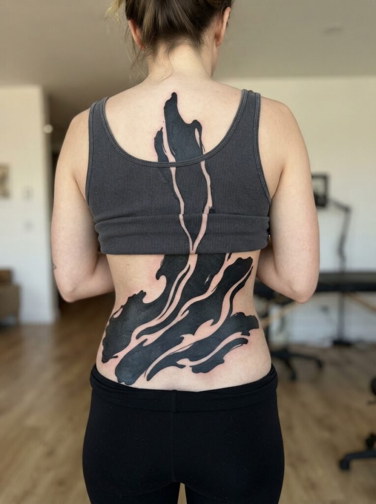 abstract lower back tattoo