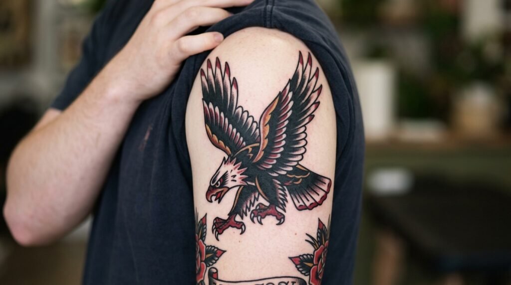 neo traditional raven tattoo
