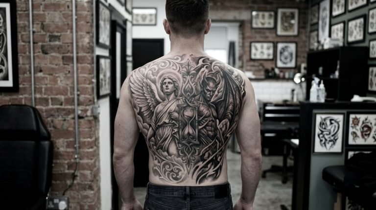 Angel and devil tattoo for men