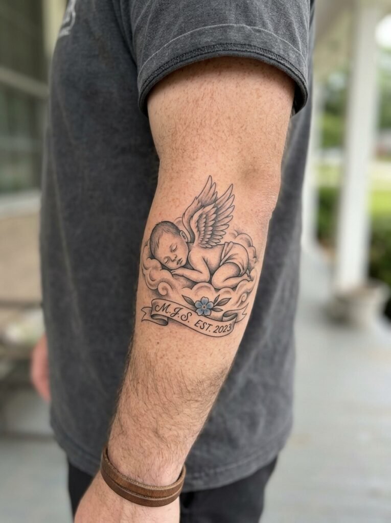 Angel baby tattoo design for men