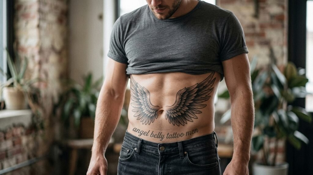 angel belly tattoo men