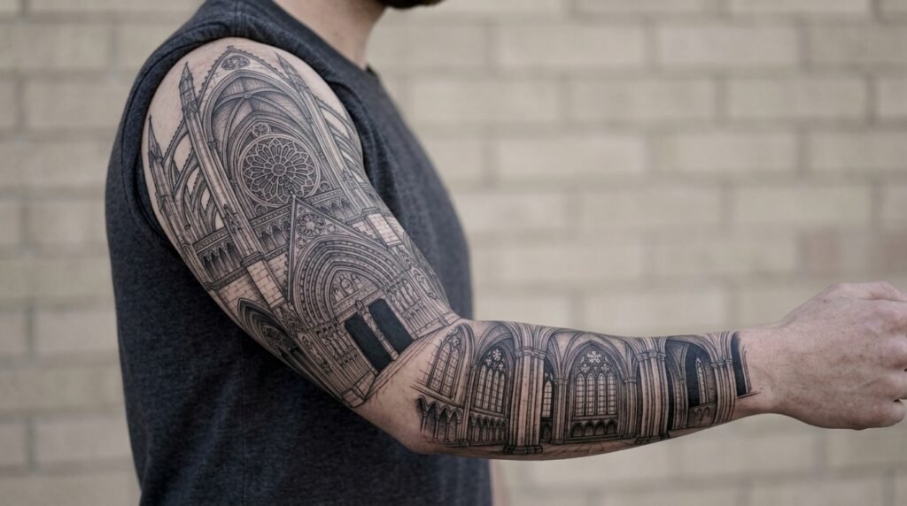 architectural sleeve tattoo