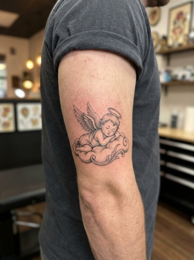Baby angel tattoo for men