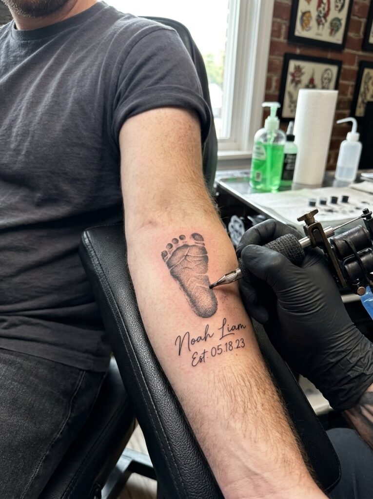 Baby footprint tattoo men