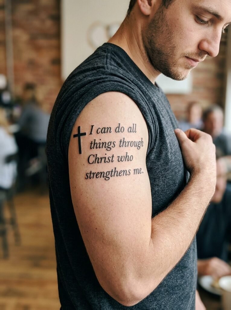 upper arm bible verse tattoo