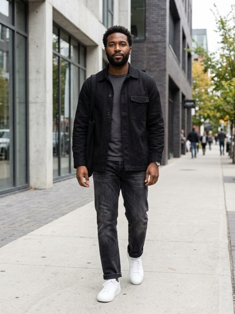 black outfit for brown skin men