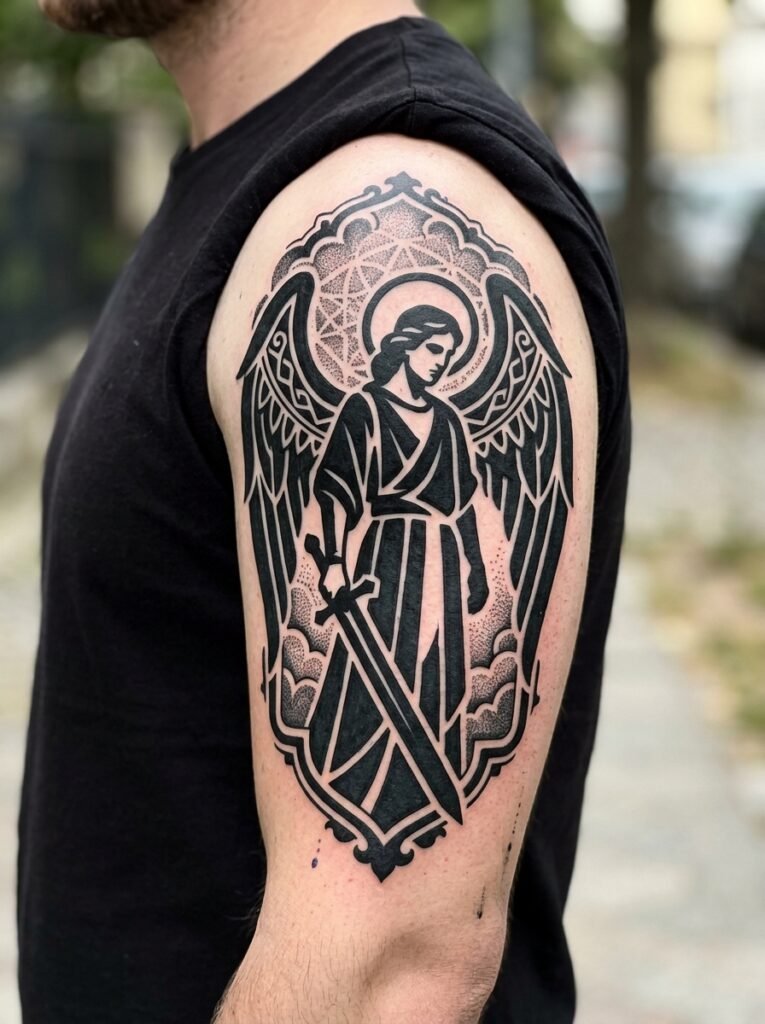 Blackwork angel tattoo for men