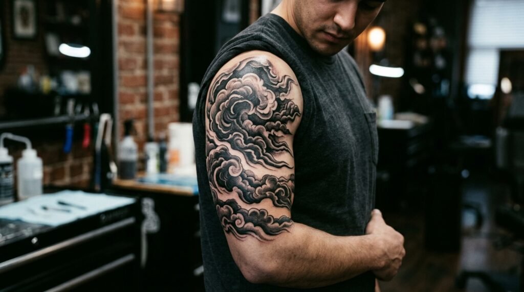 cloud half sleeve tattoo