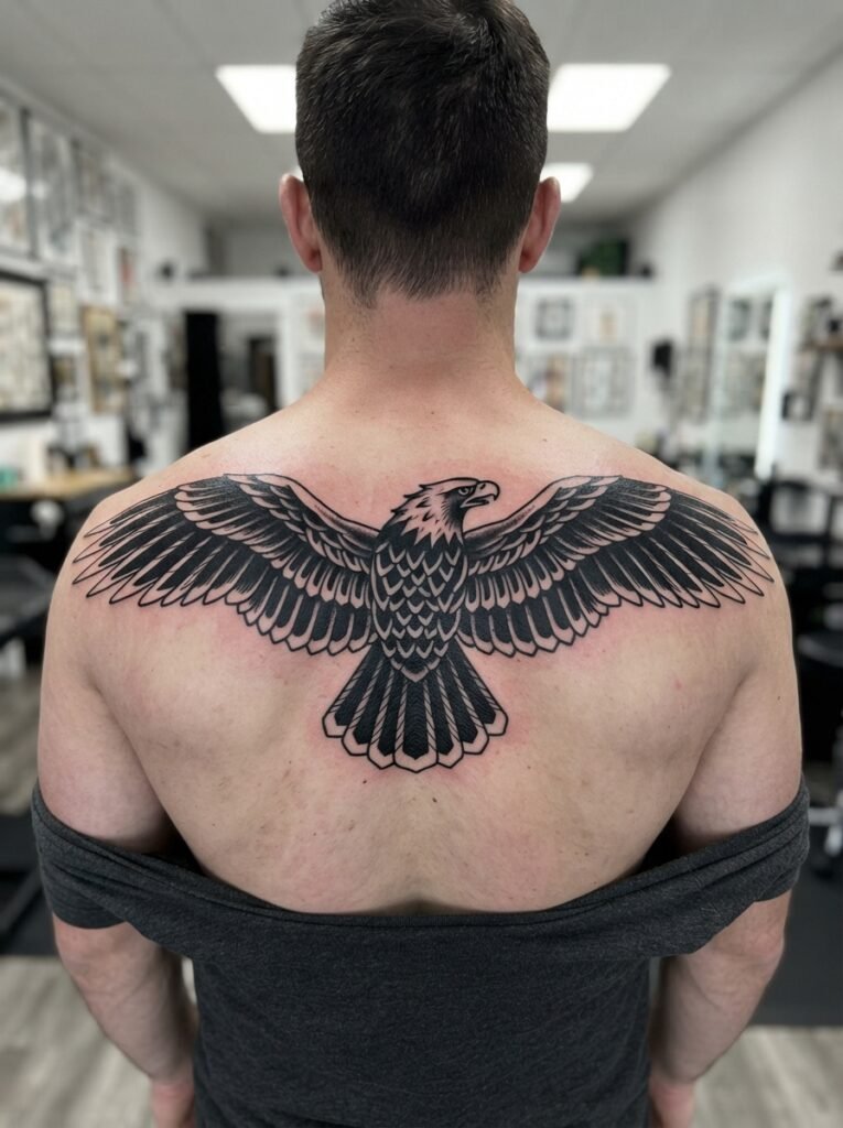 blackwork eagle tattoo