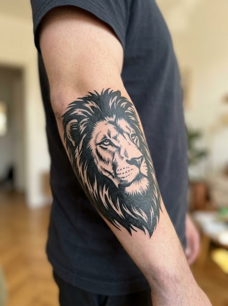 blackwork lion tattoo